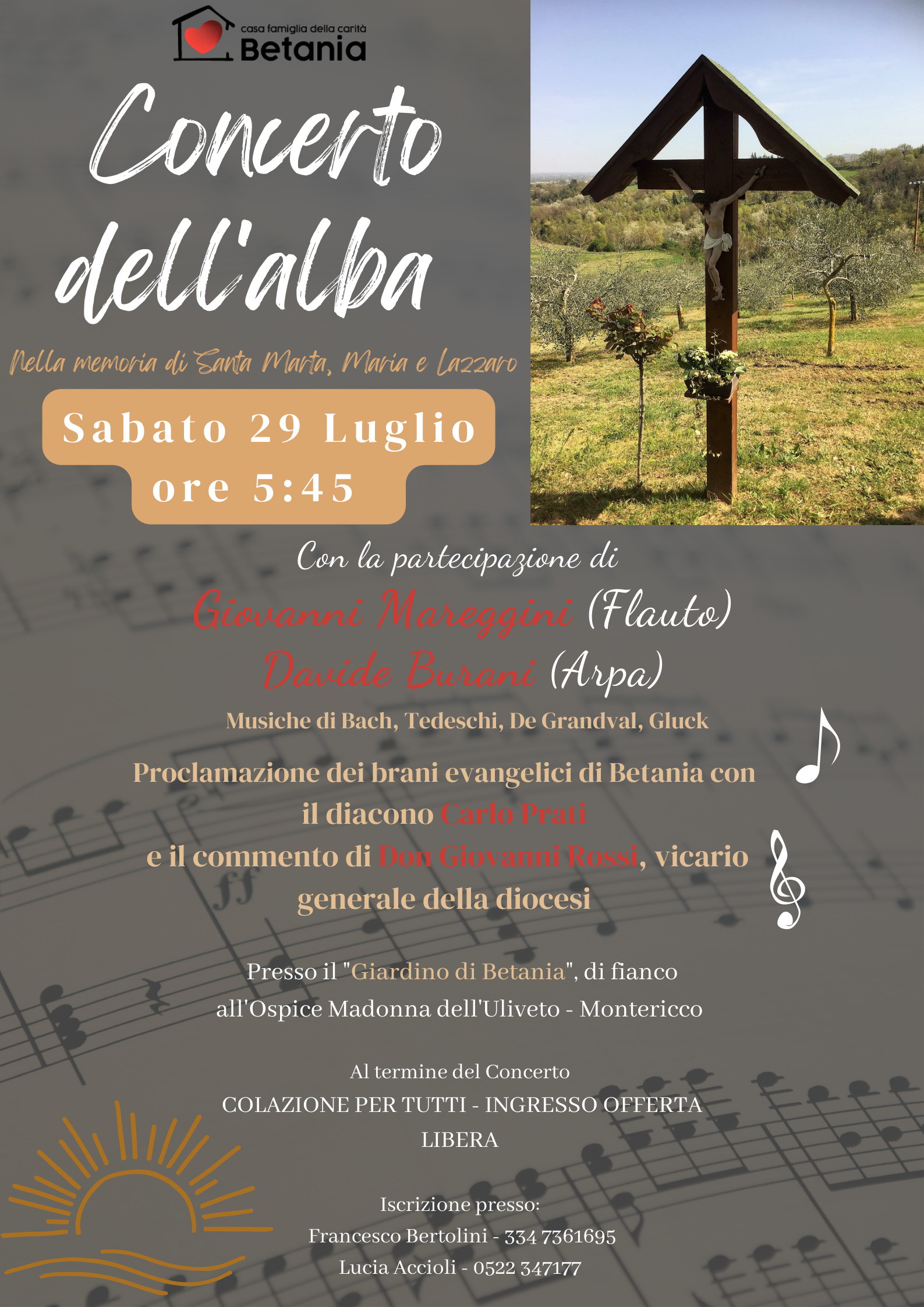 Sabato 29 Luglio Concerto Allalba Nel Giardino Di Betania A Montericco